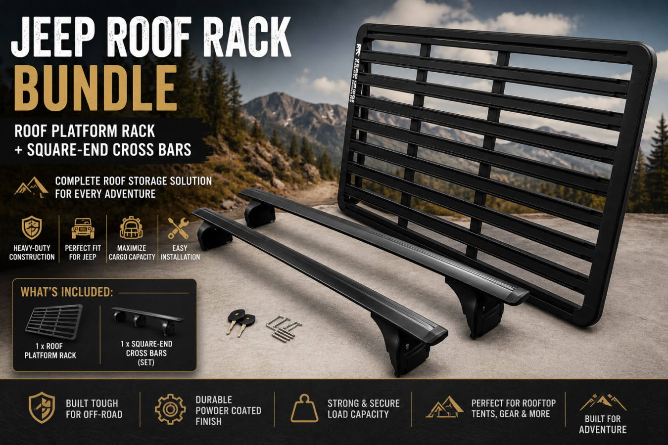 Crossbow Rack Jeep Jeep Roof Rack Bundle: Wrangler Platform Rack & Gladiator Cross Bars
