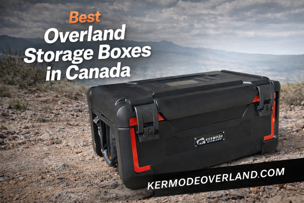 Overland storage boxes organized in truck bed setup Canada