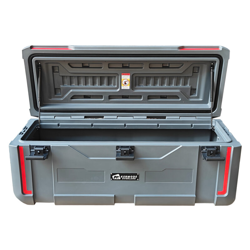 Weather-resistant overland storage boxes for camping gear organization